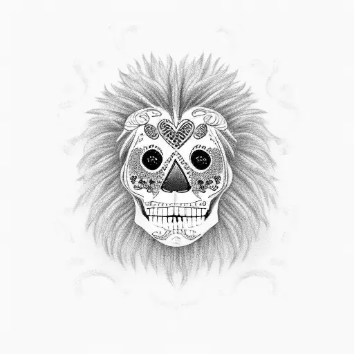 Sugar Skull Hour Glass Lion Day Of The Dead