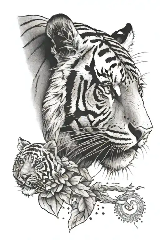 A Tiger From The Side And A Compas In The Background