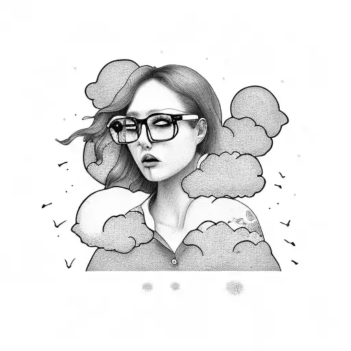 Photo Girl In Glasses On The Beach With Pounds And Clouds