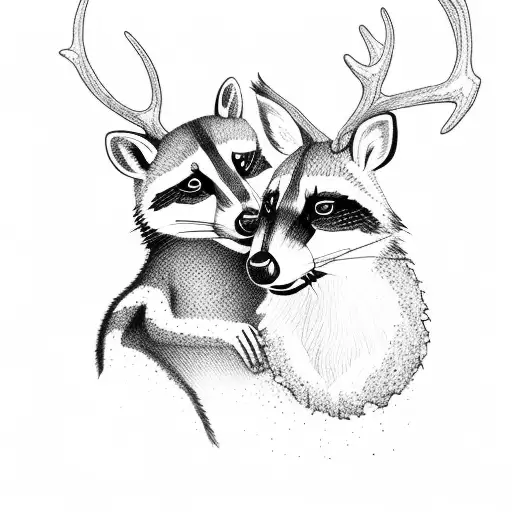 A Deer And A Raccoon Hanging Out As Best Friends