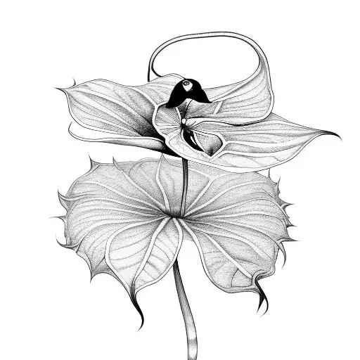 Black And White Anthurium Clarinervium Tattoo With Fine Line Work And Minimal Shading