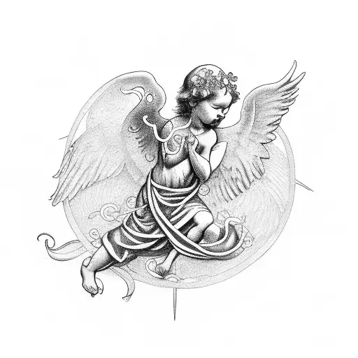 Cherub Angle With Vines Around Arm And Wrist With A Cross