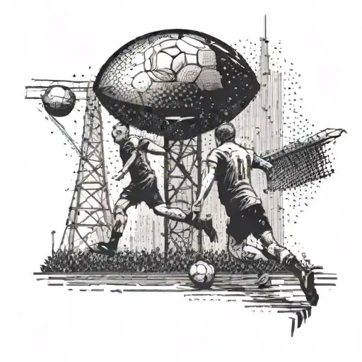 An Abstract Representation Of A Football Match With A Telecom Tower In The Background