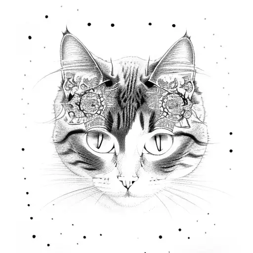 Cat Black In The Guarden Pink