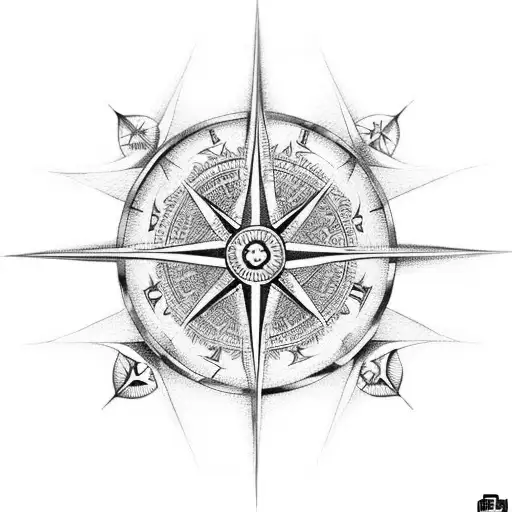 An Intricate Compass Rose Design Incorporating Elements Of Greek Mythology And Mathematical Symbols