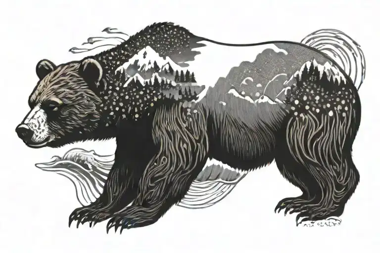 California Bear With Mountain And Ocean Waves Forming