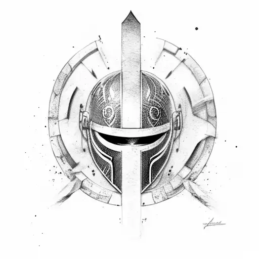 Spartan Helmet With Red And Blood Stain And Battle Scars