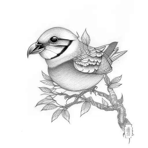 Bird Sitting At Sakura Branch