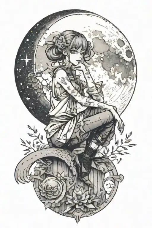 Anime Girl Sit Moon Anda
