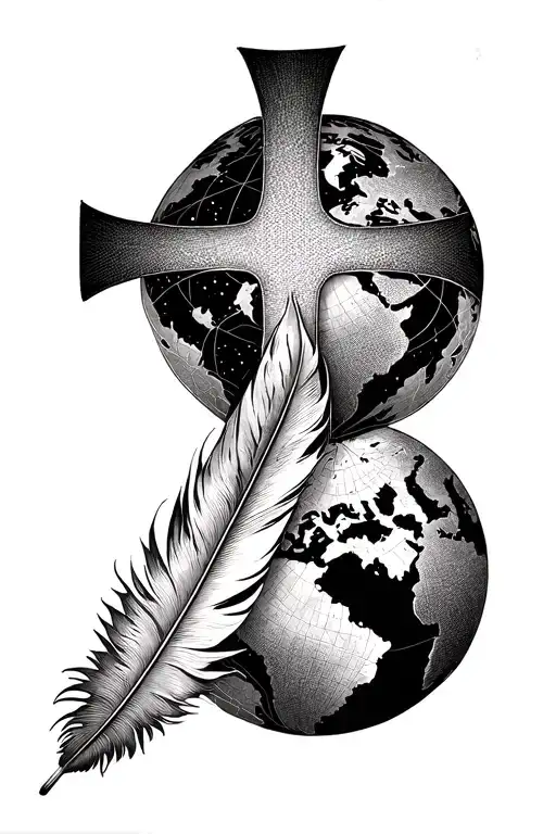Feather Cross World Map Travel Themed