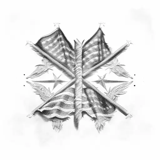 Black And White Tattered American Flag With Cross