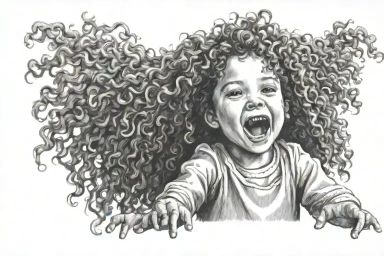 Little Girl With Curly Hair Very Happy And Playing