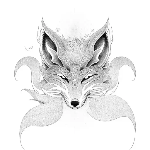 Nine Tailed Fox With Hydrangea