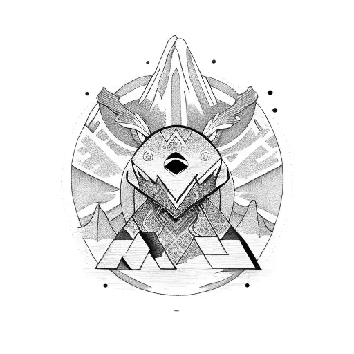 Letter M And A Mixed Into A Portrait Containing A Mountain