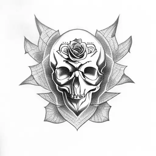 Raven With A Skull And A Rose With Nordic Symbols