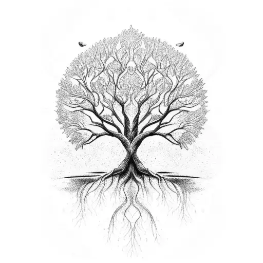 A Majestic Tree Of Life With Intricate Ocean Waves As Its Roots