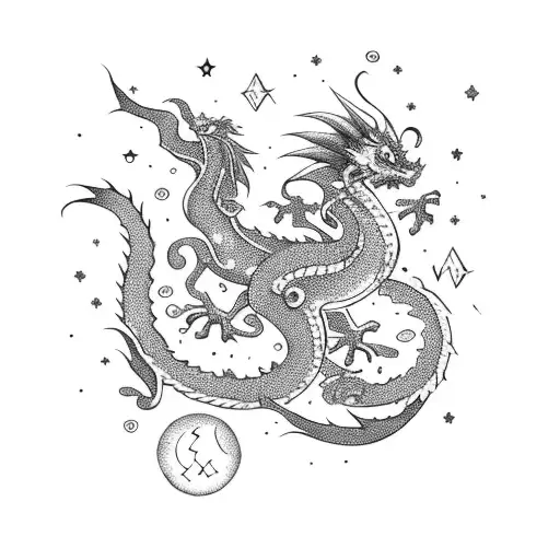Delicate Small Dragon With Stars And Moon