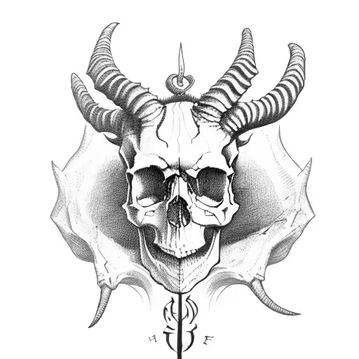 The Skull Of A Satanic Goat With Roses Hung Around The Horn