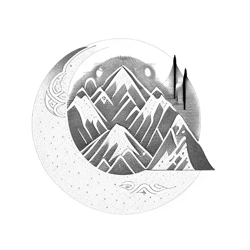 Arabic Calligraphy With Mountain And Moon