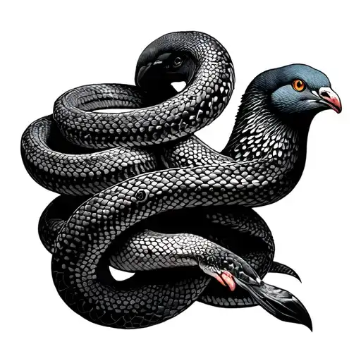 Snake Wrapped Coming Upwards Pigeon