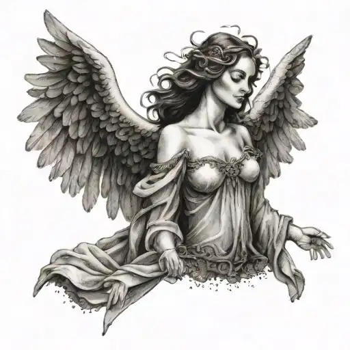 Female Angel Released From Chain While Spreading Wings