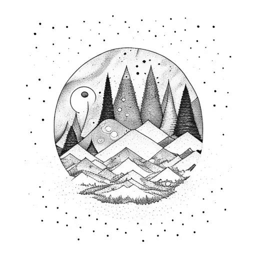 An Evergreen Forest Under A Beautiful Sunset Under Stars And Galaxies