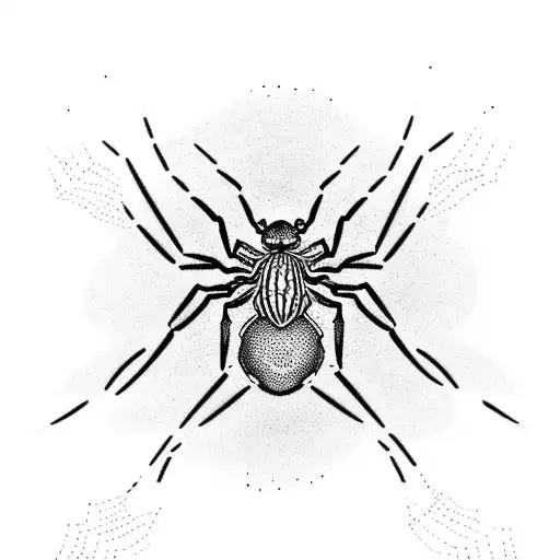 Dotwork Style Tattoo Of A Spider Hanging From A Gymnastic Rings