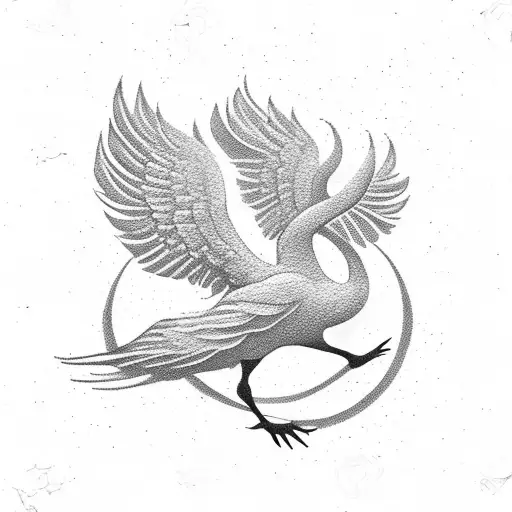 Silhouette Of A Flying Swan In Elements Of Ukrainian Ornament For Background