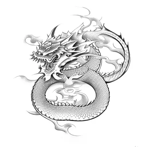 Japanese Dragon Wrapping Around Katana