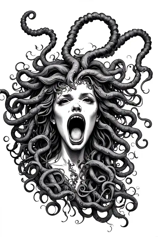 Pretty Medusa With Screaming Mouth Wide Open