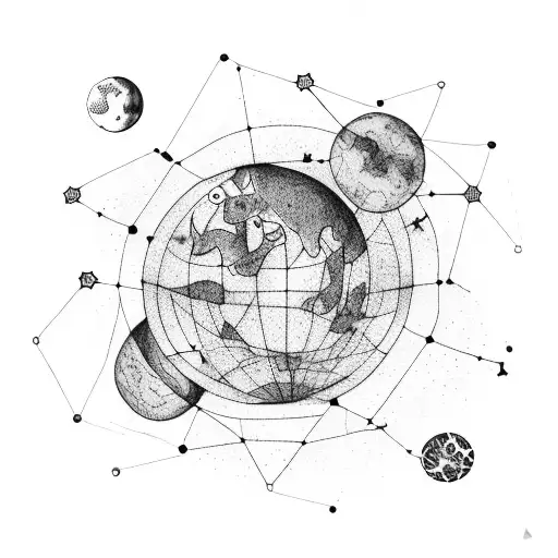 A Constellation Map Of The Teacher's Favorite Travel Destinations With A Moon In The Center