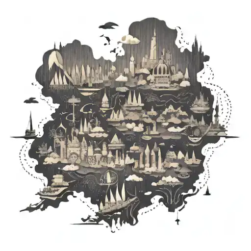 A Stylized Map Of The World With Travel Landmarks And Handcrafted Details