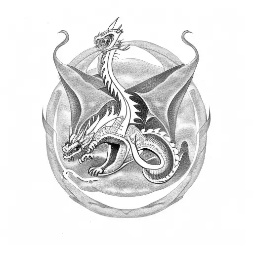 Dragon With Fire Around It Flying Downwards