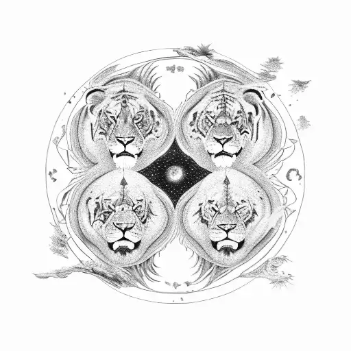 A Lion And Tiger In A Yin And Yang Formation With Zodiac Constellations In The Background