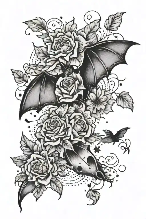 Floral Sleeve With Bat