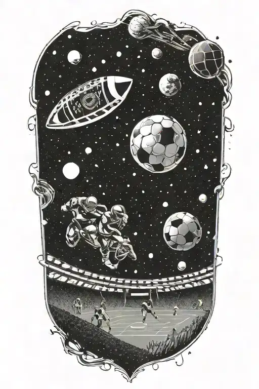 A Football Field With Planets As The Players And A Galaxy As The Stadium Backdrop