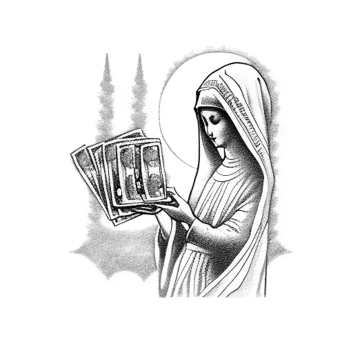 Attvirgin Mary Praying With A Stack Of Money In Her Hands