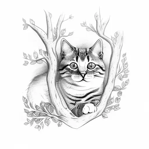 Cute Cat In A Tree Eating Carrots