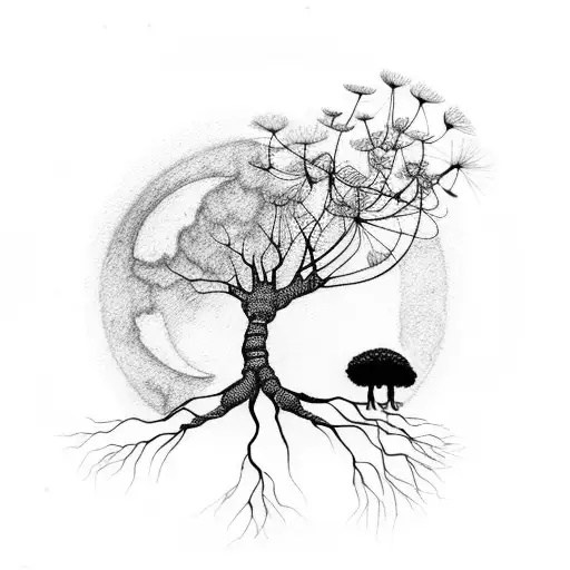 Tree Of Life With A Moon Mantis Buffalo And A Dandelion