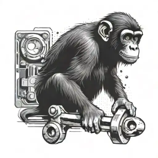 Create A Tattoo Of A Monkey Holding A Wrench In A Garage Setting