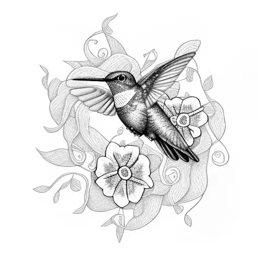 Hummingbird With Passionflower Vine And Celtic Motherhood Knot