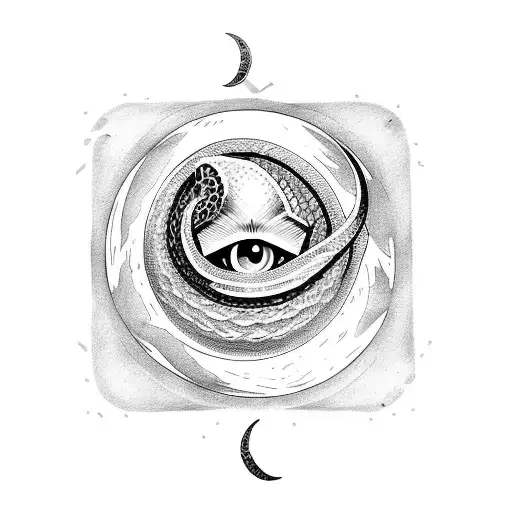 Snake With Moon Eyes Turned Around The Moon