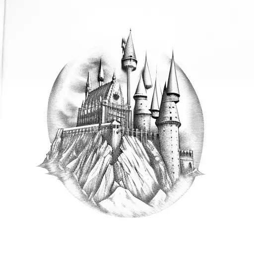 Hogwarts Castle And A Dragon Coming Out Of A Book
