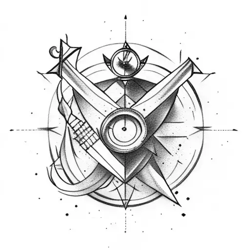 Arrow With Hourglass And Compass