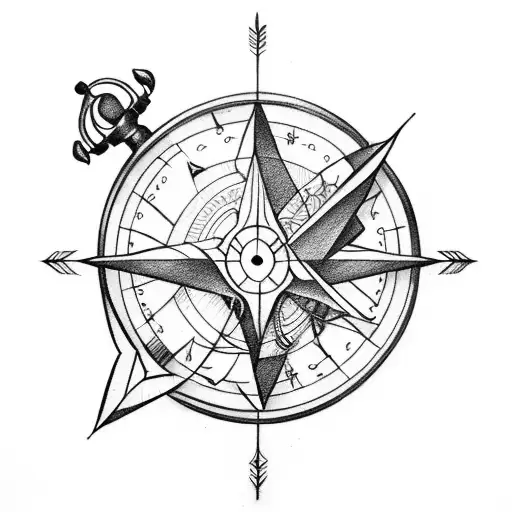Arrow With Hourglass And Compass
