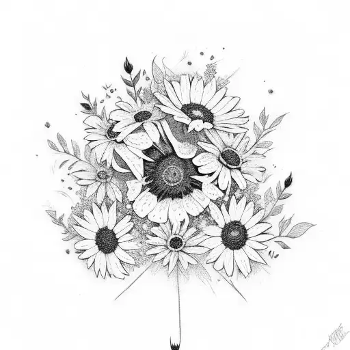 Flower Bouquet With Black Eyed Susans And Wildflowers And Rose