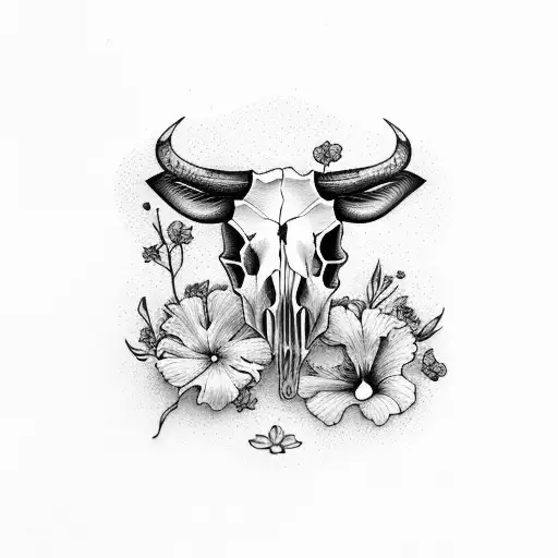 Cow Skull With Hibiscus Flowers