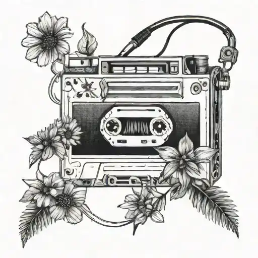 Music Cassette And Wild Flowers Through It