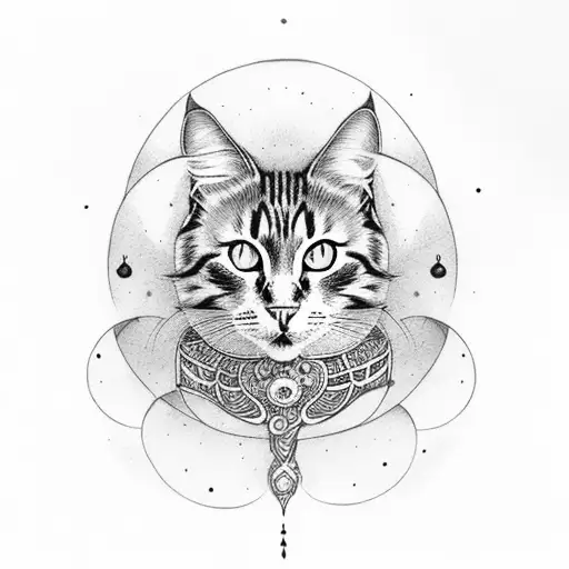 Long Haired Black Cat With Moon