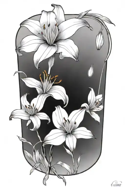 3 Single Line Fineline Tiger Lily Flowers Middle Flowers Is Bigger Than 2 Others